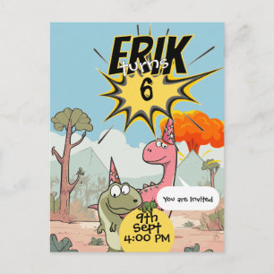Custom Dino 6th Birthday for Dino Invitation Postcard