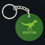 Custom dinosaur acrylic keychain for children<br><div class="desc">Custom dinosaur acrylic keychain for children. Cute personalized Birthday or Christmas gift idea for kids, grandson, grandchild, son, nephew, stepson and other family members. Green prehistoric Tyrannosaurus rex pattern design with custom name or message. Cool key chain with t-rex animal silhouette image and wild letters. Also nice as party favour...</div>