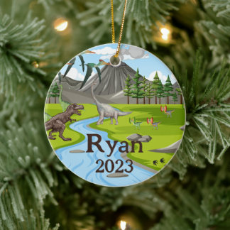 Custom Dinosaur Child Name Ceramic Ornament