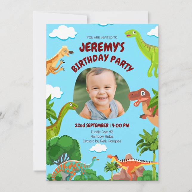 Custom Dinosaur Photo Birthday Invitation (Front)