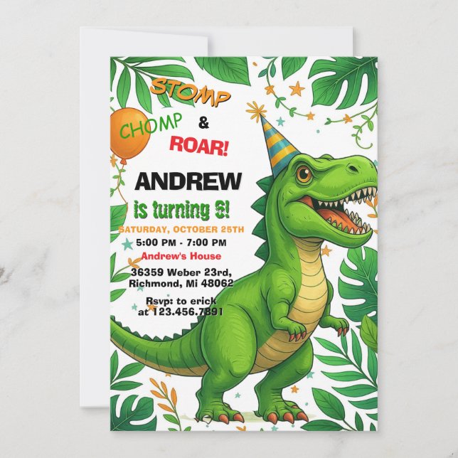 Custom Dinosaur T-rex boy birthday party Invitation (Front)