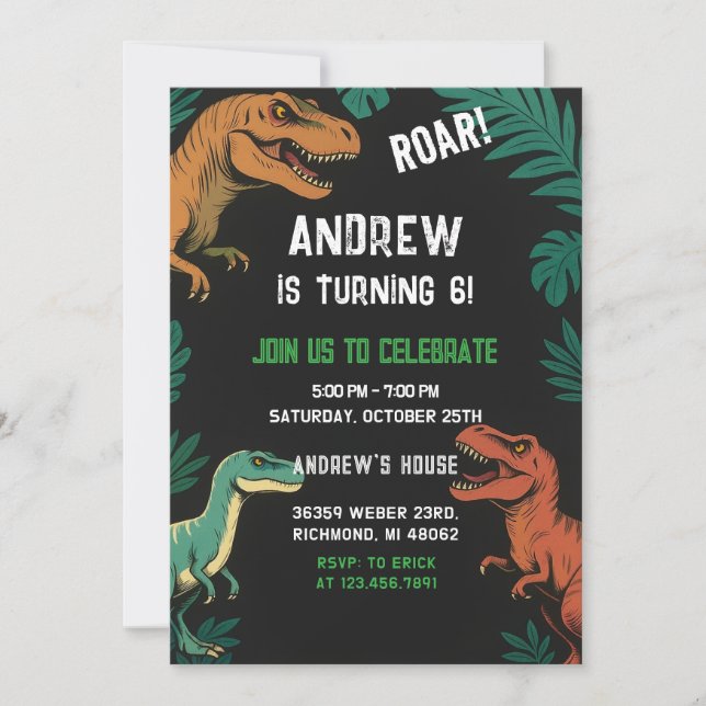 Custom Dinosaur T-Rex Party birthday dino boy Invitation (Front)
