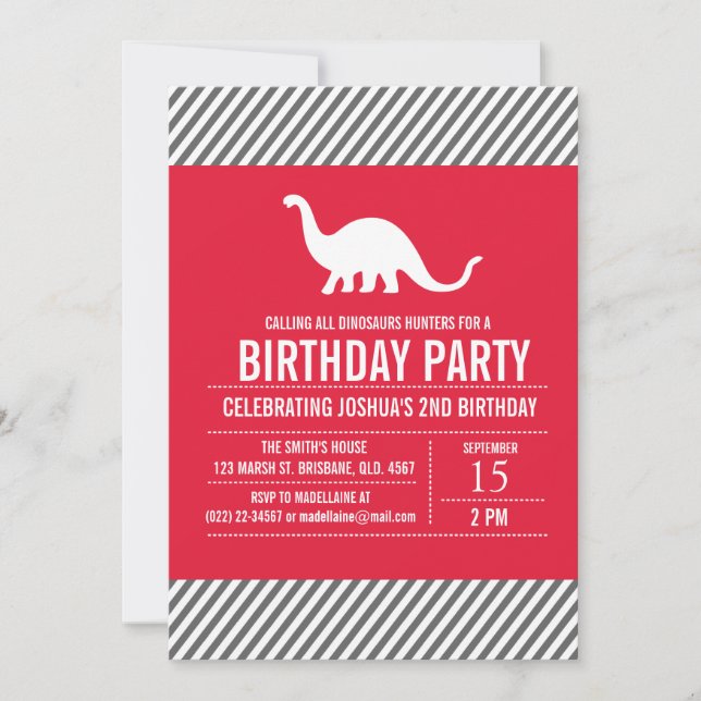 Custom Dinosaurs Birthday Party Invitation for Boy (Front)