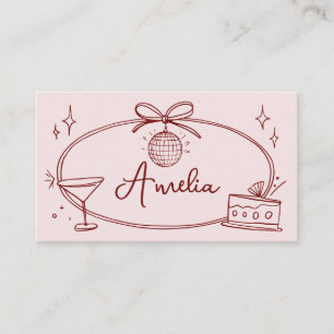 Custom disco bow birthday pink and red place card