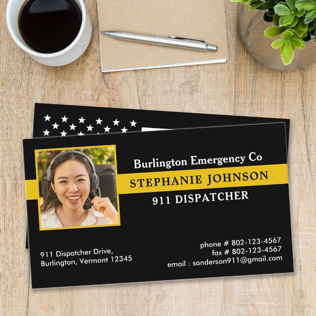 Custom Dispatcher Photo Gold Emergency Services Business Card (Creator Uploaded)