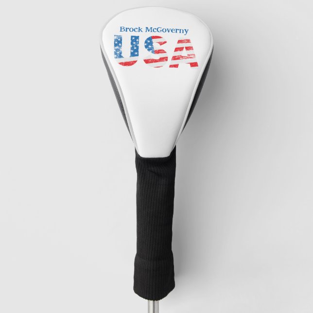 Custom Distress American Flag Golf Driver Cover (Front)