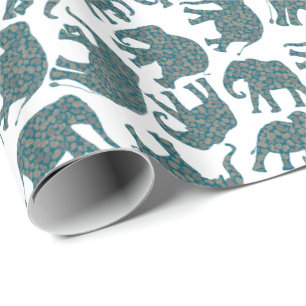 Custom Ditzy Paisley Elephants on White Giftwrap Wrapping Paper