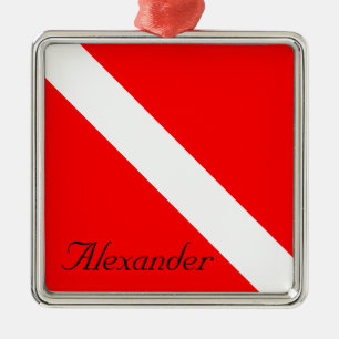 Custom Diver Down SCUBA Flag Red and White Square Metal Ornament