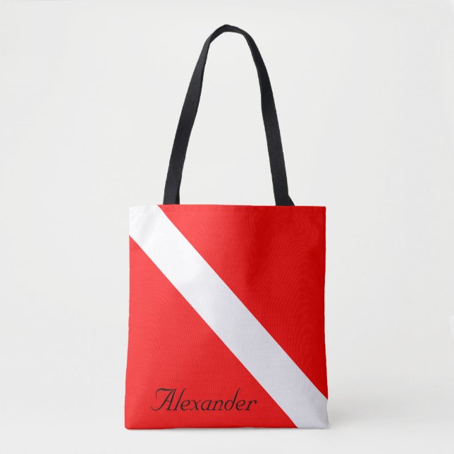 Custom Diver Down SCUBA Flag Red and White Square  Tote Bag (Front)