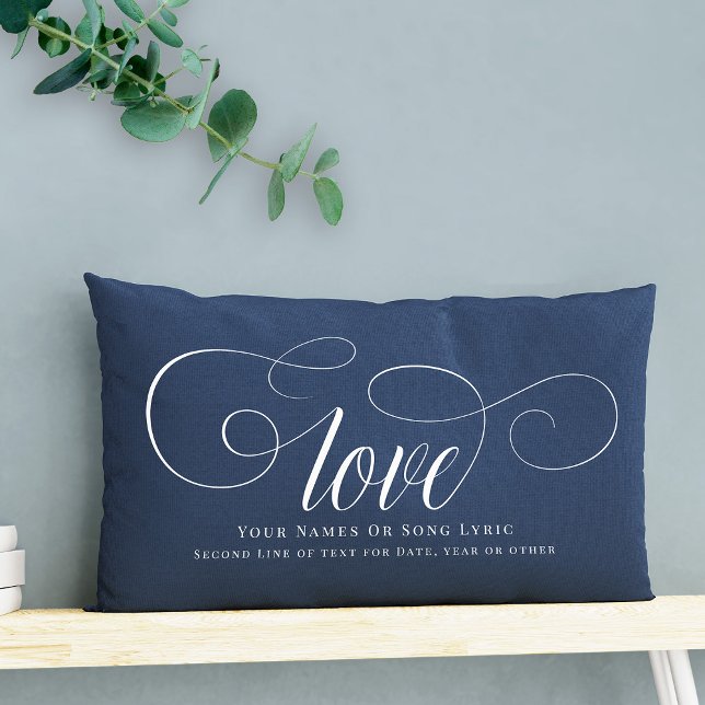 Custom DIY Lyrics Script Love Couple Keepsake Lumbar Pillow (Love, DIY style! Our script calligraphy pillow, a custom keepsake for couples.)