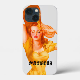 Custom DIY Monogrammed Vintage cute lady yellow  iPhone 13 Mini Case