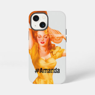 Custom DIY Monogrammed Vintage cute lady yellow  iPhone 13 Mini Case