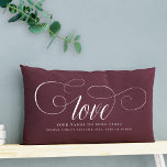 Custom DIY Script Calligraphy Love Lyrics Keepsake Lumbar Pillow<br><div class="desc">Love, DIY style! Our script calligraphy pillow, a custom keepsake for couples. Create your own cozy love story. 💑💖 #DIYLove #CoupleGoals Custom DIY Script Calligraphy Love Couple Keepsake pillow, perfect for Newlyweds to customize with names and date or Valentine's day with your favourite song lyric or place you met. This...</div>