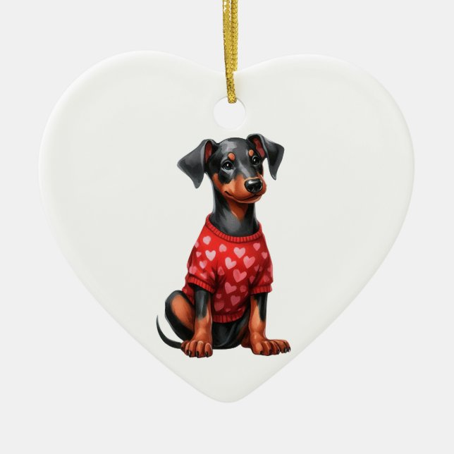 Custom Doberman Pinscher Dog Valentine Ornament (Front)