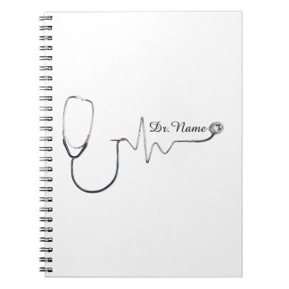 Custom Doctor Name Stethoscope Heartbeat Design Notebook
