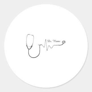 Custom Doctor Name Stethoscope Heartbeat Design Tw Classic Round Sticker