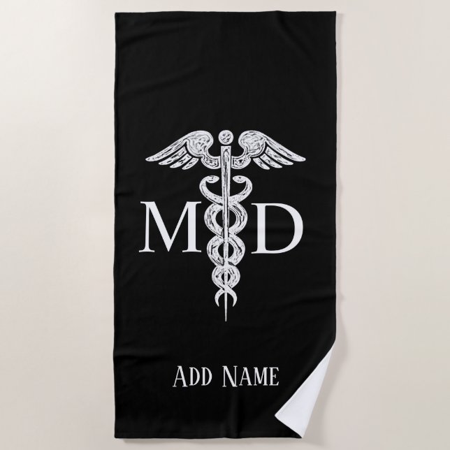 Custom Doctor's MD Medical Caduceus Beach Towel (Front)
