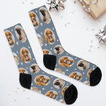 Custom Dog 2 Photo Slate Paw Print Socks<br><div class="desc">Show your love for your puppy dog or cat with these fun and cozy custom-printed socks! Our premium crew socks feature a pattern of 2 favourite pet photos along with small white paw prints. Create your own by simply adding your picture to the two round placeholder images. Makes a great...</div>