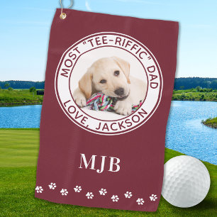 Custom Dog Best Dad Ever Red Photo Golf Towel