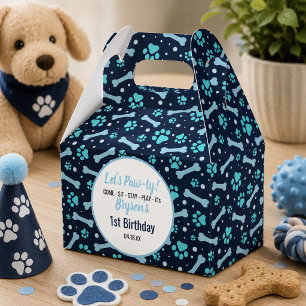 Custom Dog Birthday Blue Paw Print Puppy Pet Favor Box
