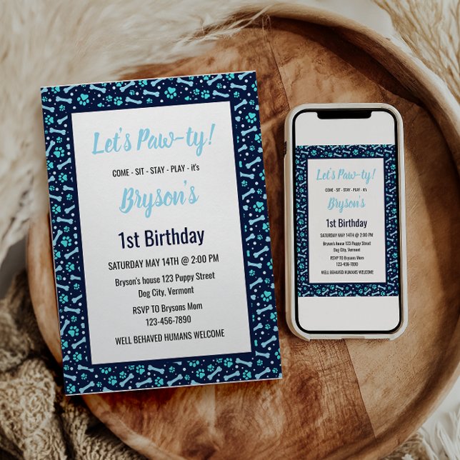 Custom Dog Birthday Blue Paw Print Puppy Pet Invitation (Creator Uploaded)