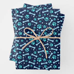 Custom Dog Birthday Blue Paw Print Puppy Pet Wrapping Paper Sheet