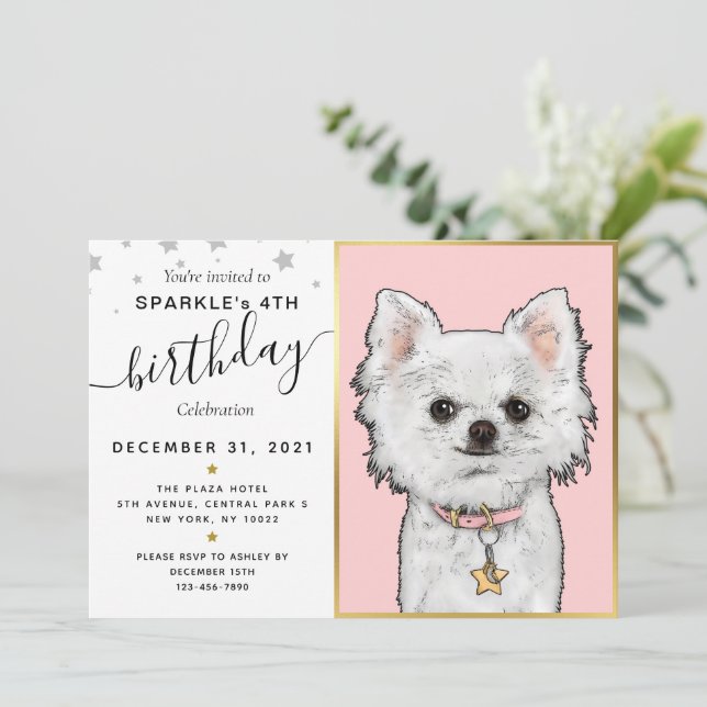 Custom Dog Birthday Photo Text | Pet Star Invitation (Standing Front)