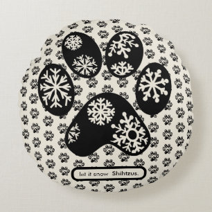 Custom DOG BREED Christmas Paw Snowflake Snow Round Pillow