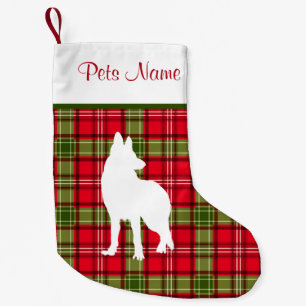 Custom Dog Breed Red & Green Plaid Small Christmas Stocking