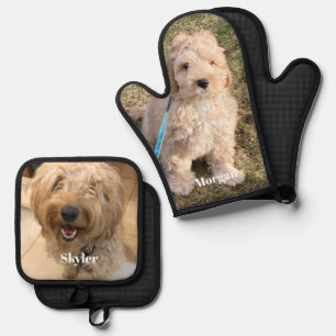 Custom dog cat pet photo and name personalized oven mitt & pot holder set