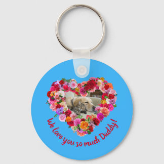 Custom Dog, Cat, Pet Photo Father's Day Rose Heart Keychain
