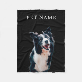 Custom Dog Cat Portrait Pet Photo Name Black Fleece Blanket