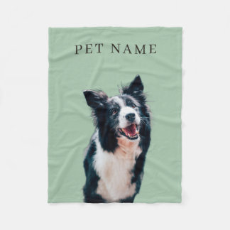 Custom Dog Cat Portrait Pet Photo Name Green Fleece Blanket