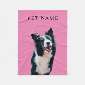 Custom Dog Cat Portrait Pet Photo Name Pink Fleece Blanket
