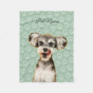 Custom Dog Cat Portrait Pet Photo Paw Name Green Fleece Blanket