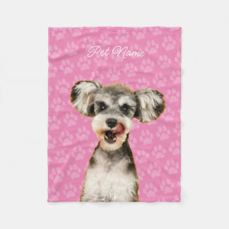 Custom Dog Cat Portrait Pet Photo Paw Name Pink Fleece Blanket