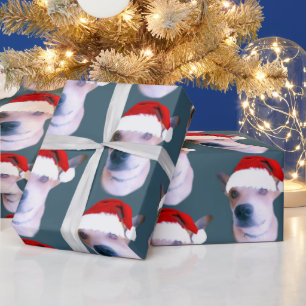 Custom Dog Christmas Photo Dusty Blue Wrapping Paper