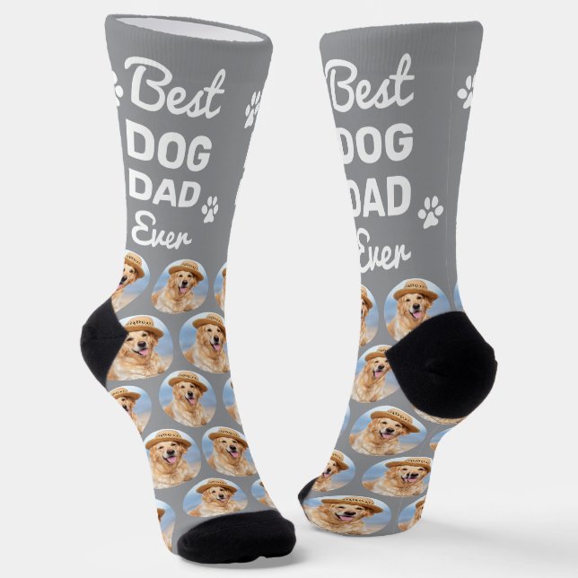 Custom DOG DAD Personalized Fun Novelty Pet Photo Socks (Angled)
