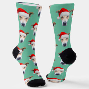 Custom Dog Face Pet Photo Teal Crew Socks