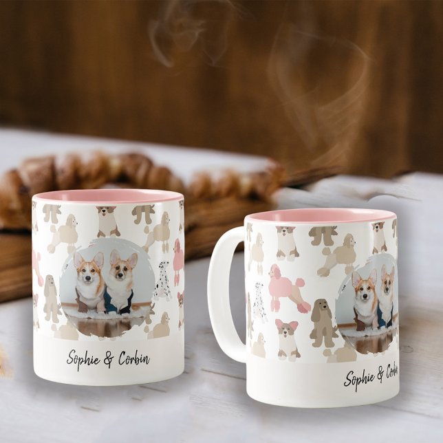 Custom Dog Lover Photo Name | Pet Pattern Coffee Two-Tone Coffee Mug (Creator Uploaded)