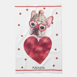 Custom Dog Lover Valentine Gift French Bulldog Kitchen Towel