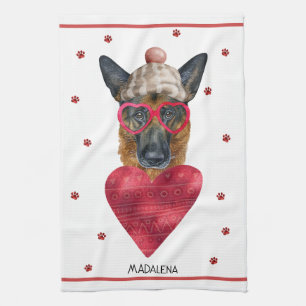 Custom Dog Lover Valentine Gift German Shepherd Kitchen Towel