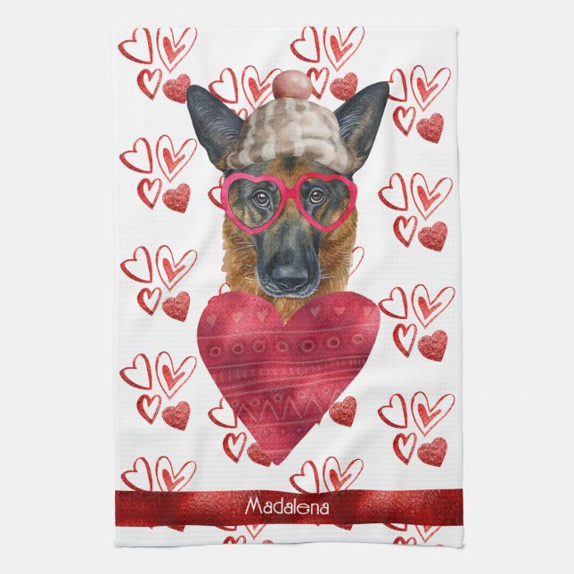 Custom Dog Lover Valentine Gift German Shepherd Kitchen Towel (Vertical)
