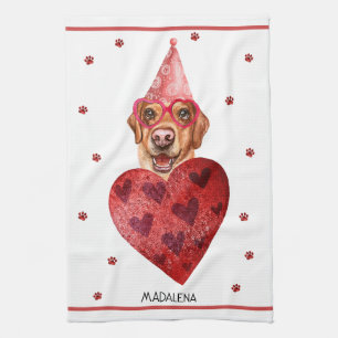 Custom Dog Lover Valentine Gift Yellow Labrador Kitchen Towel