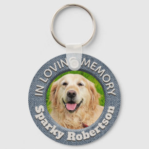 Custom Dog Memorial Blue Jean Background Keychain