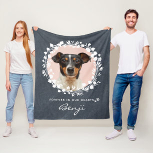 Custom Dog Memorial Pet Loss Keepsake Photo Wreath Fleece Blanket