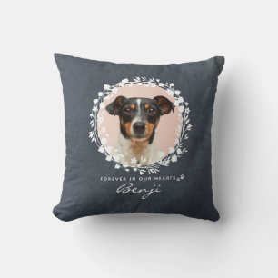 Custom Dog Memorial Pet Loss Keepsake Photo Wreath Throw Pillow