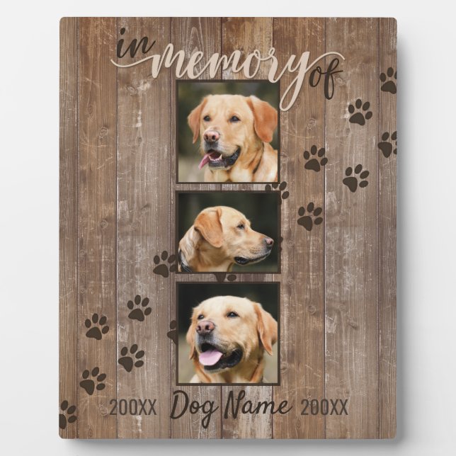 Custom Dog Memorial Rustic Wood Look Keepsake Plaque (Front)