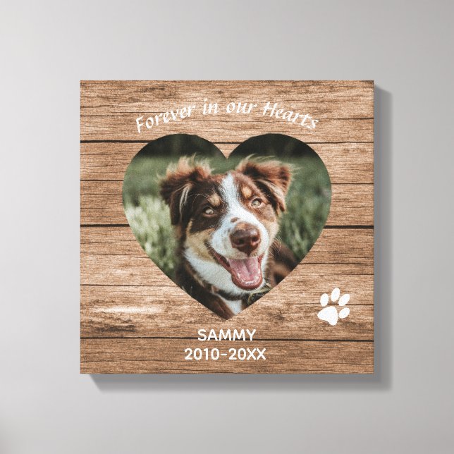 Custom Dog Memorial Rustic Wood & Photo Canvas Print (Front)