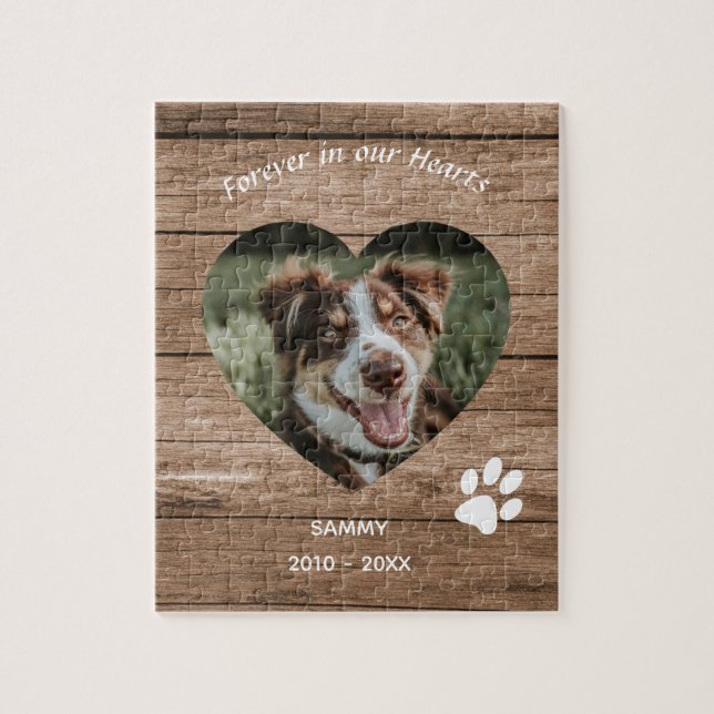 Custom Dog Memorial Rustic Wood & Photo Jigsaw Puzzle (Vertical)